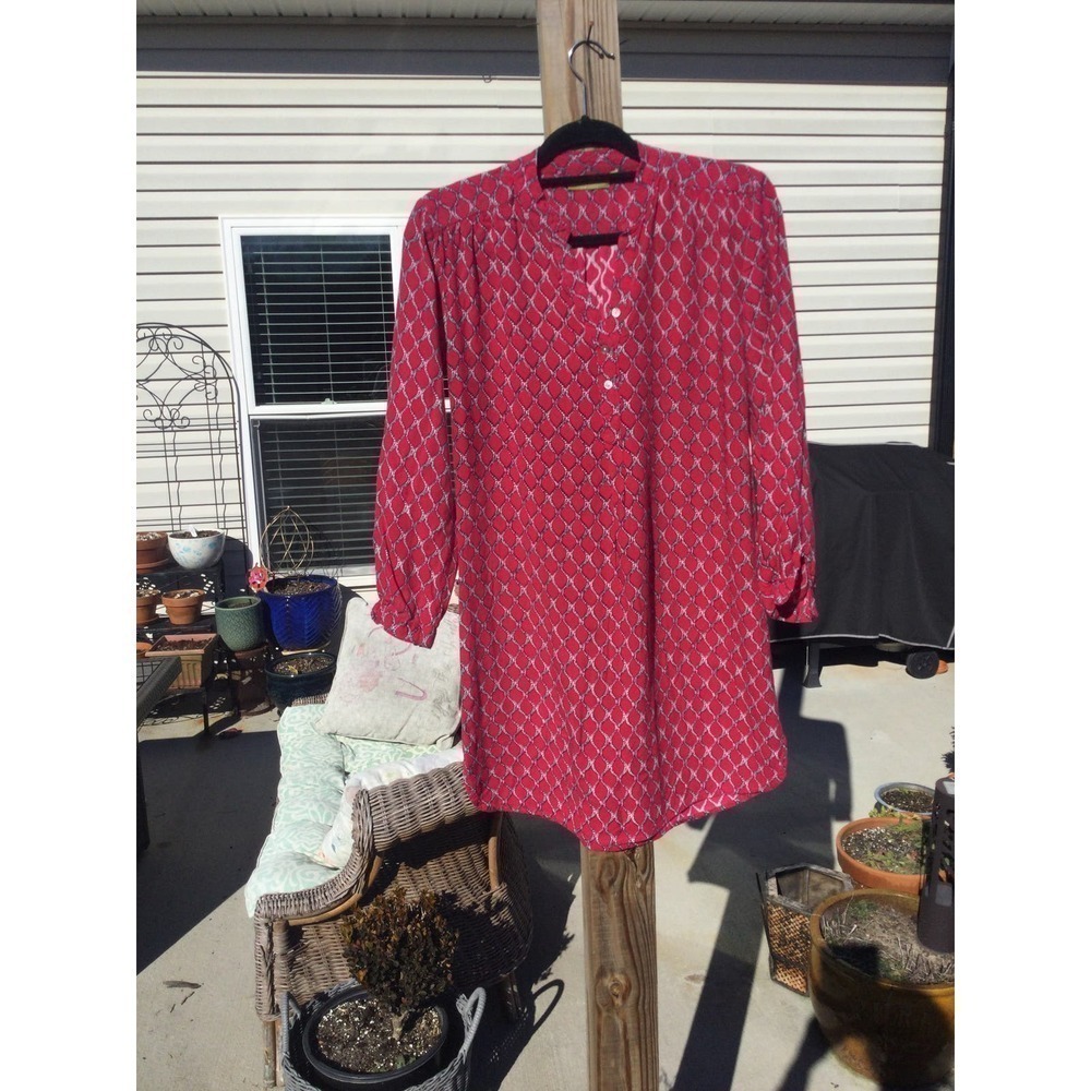 Rock flower paper womens tunic top size small s coverup modest red white‎ India